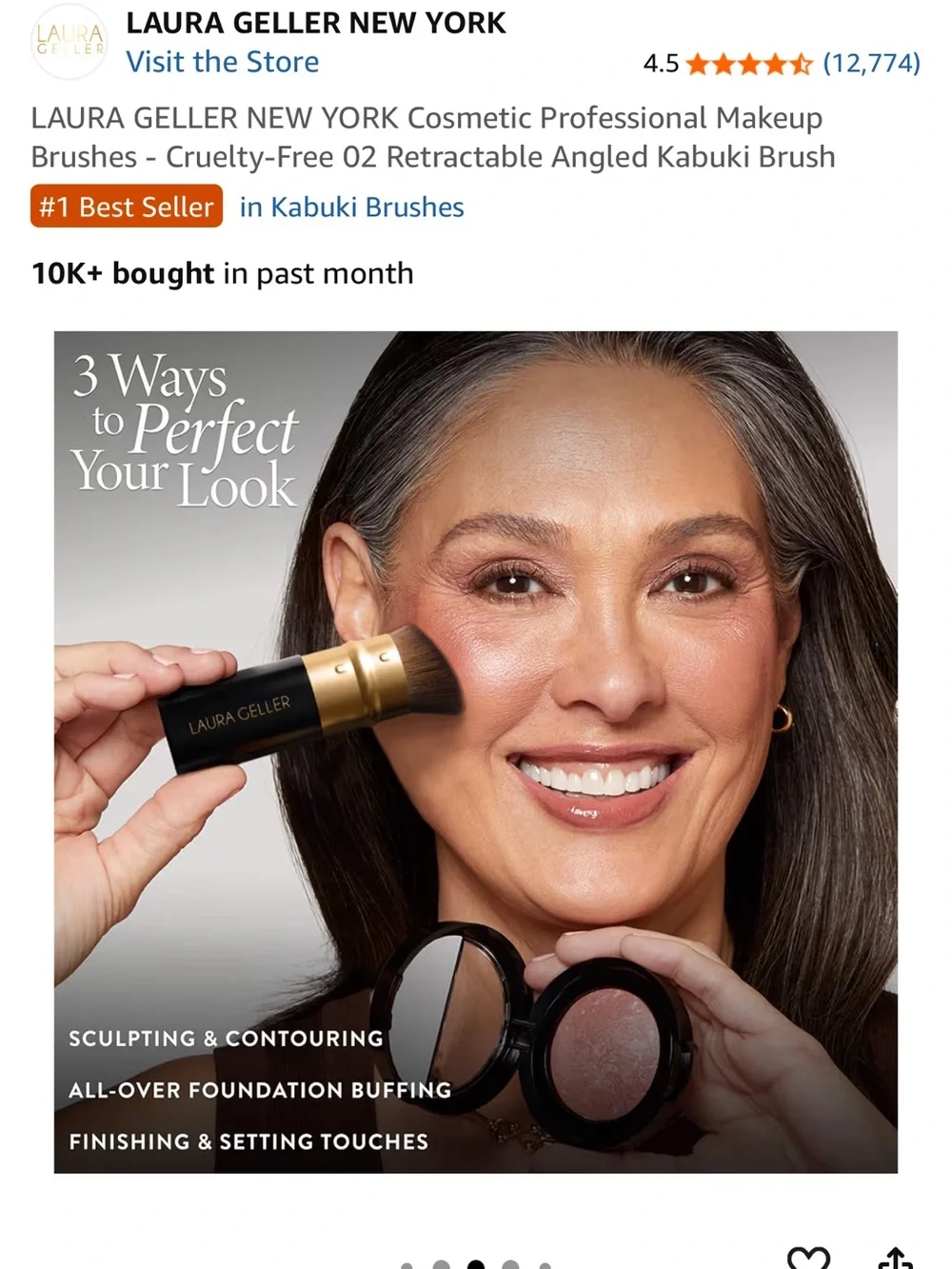 Laura Geller Black and Gold Retractable Kabuki Brush.New in package